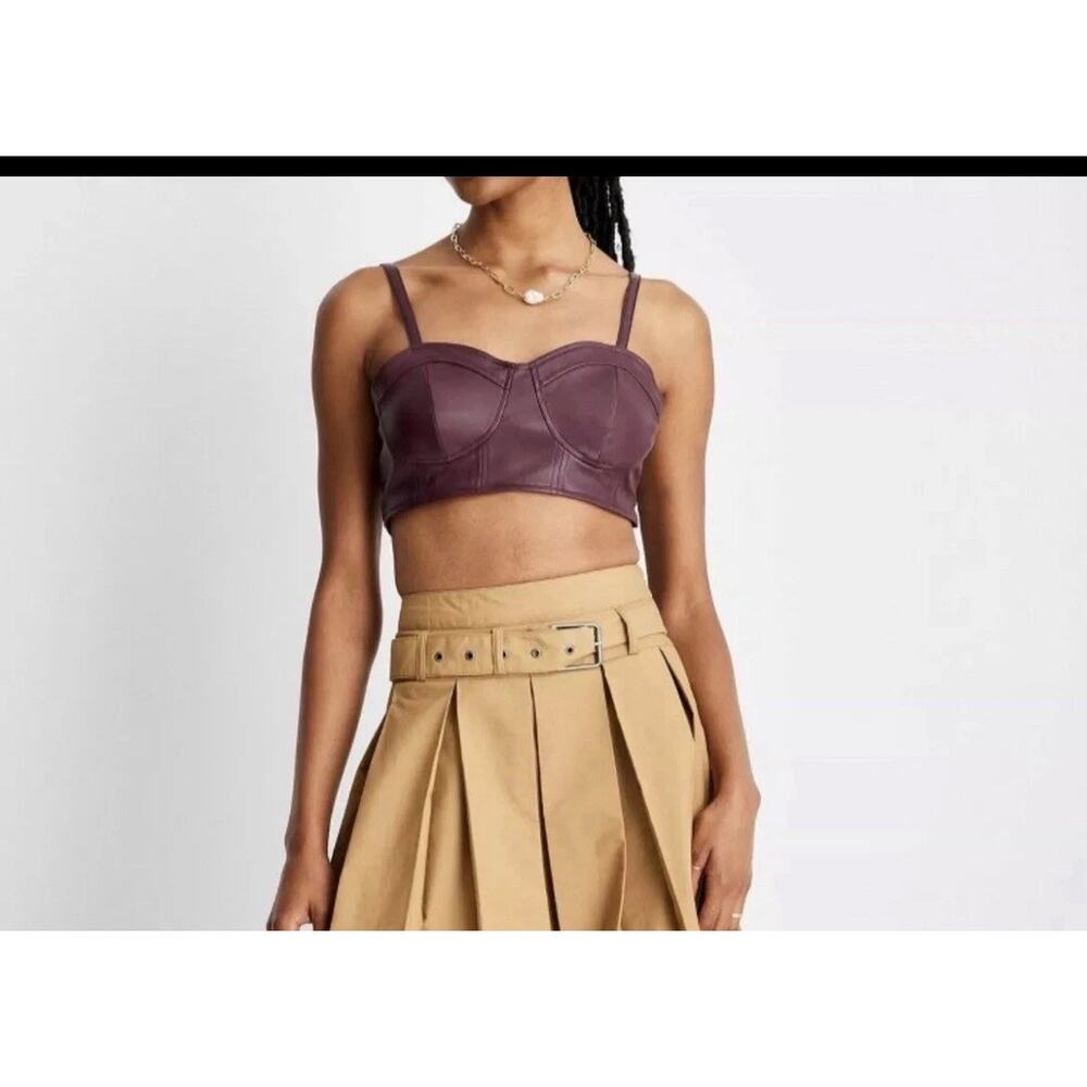 Future Collective Strappy Tiny Crop‎ Top Women's Size S Berry Faux Leather
